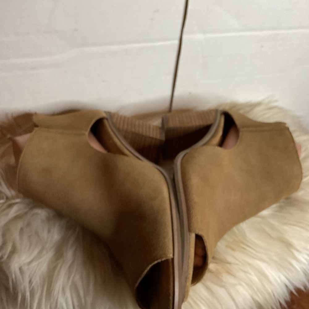 Lucky Brand Tan Open-Toe zip Heeled Booties NWD - Picture 10 of 14